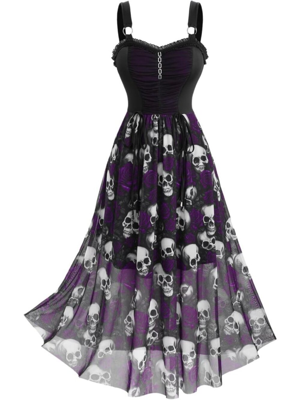 Plus Size Gothic Dress for Women - Halloween Skull Print Swing Costume, Witchy
